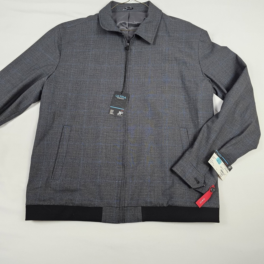 New J Ferrar Slim Fit Gray Glen Plaid Zip Front Jacket Dressy Bomber size XL